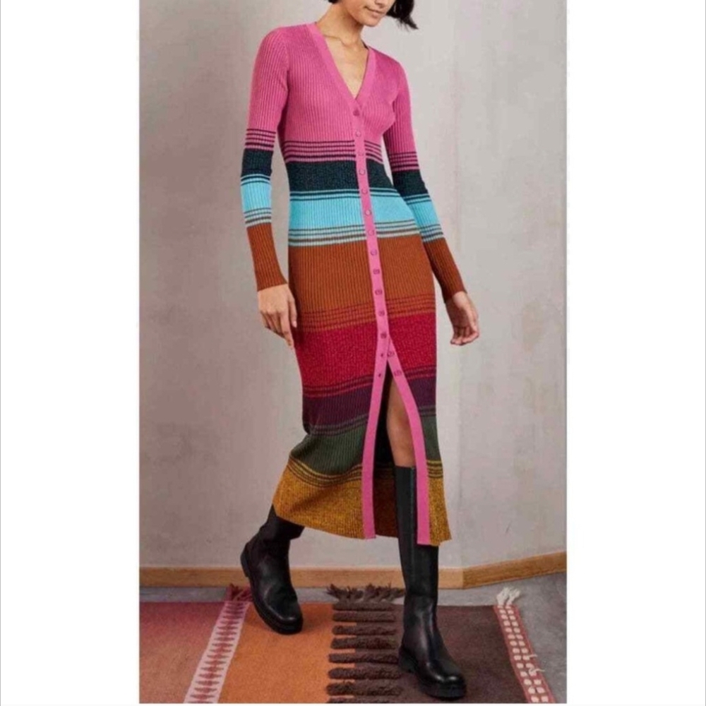 Staud Shoko Striped Multicolor Mosaic Midi Dress